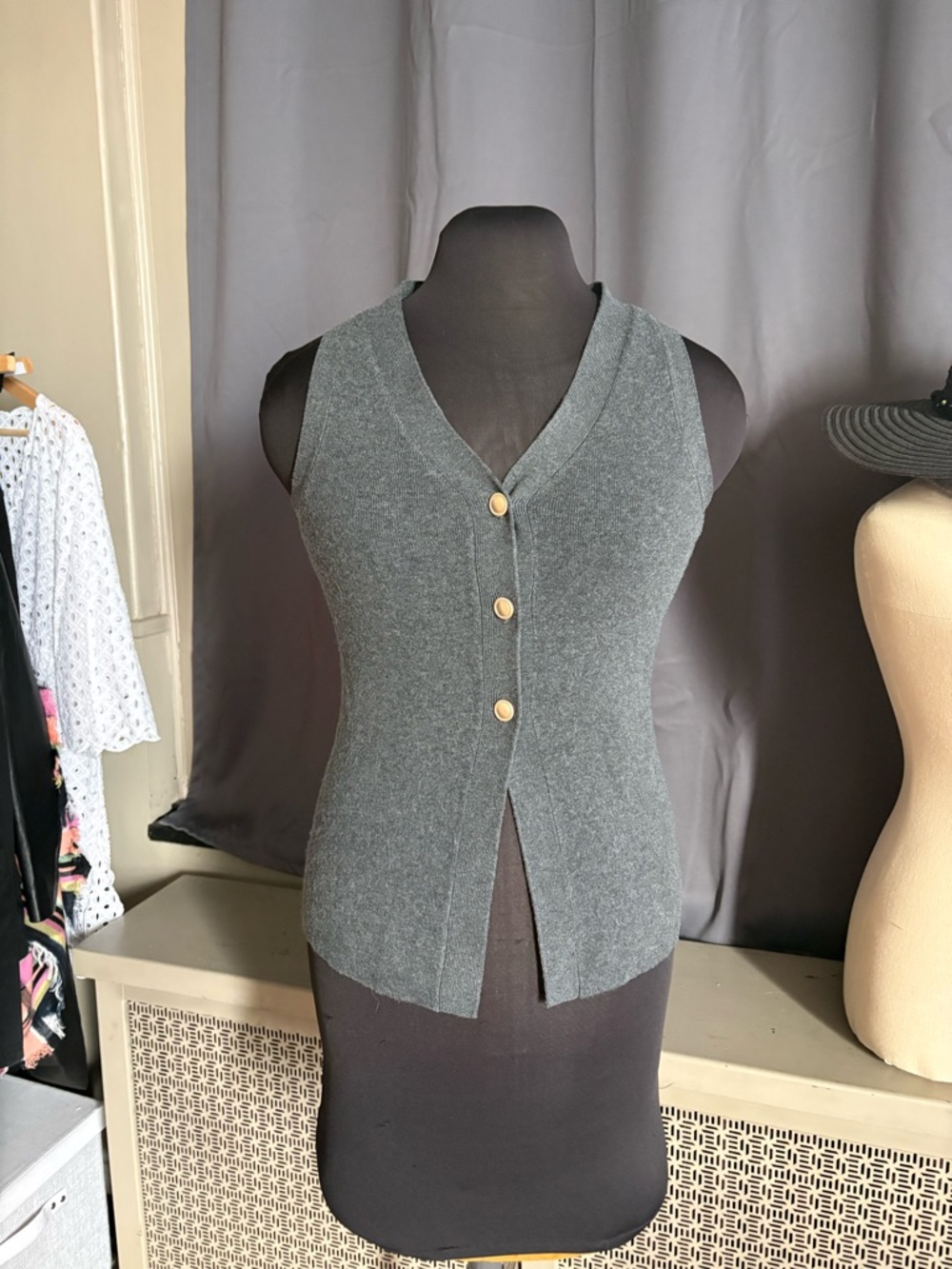 a new day Gray Button Front Knit Vest NWT